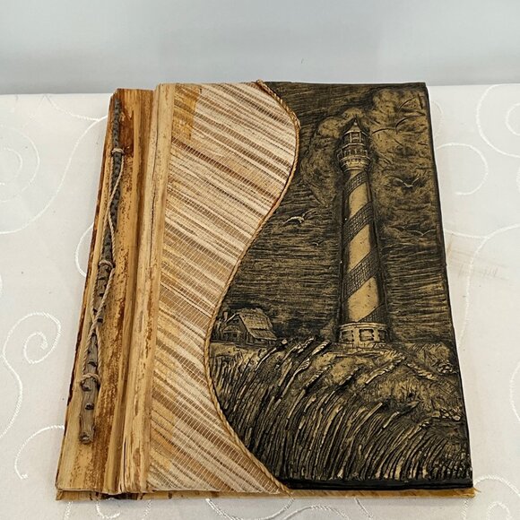 Hand-Carved Wooden Photo Album With Lighthouse Design - Picture 2 of 8